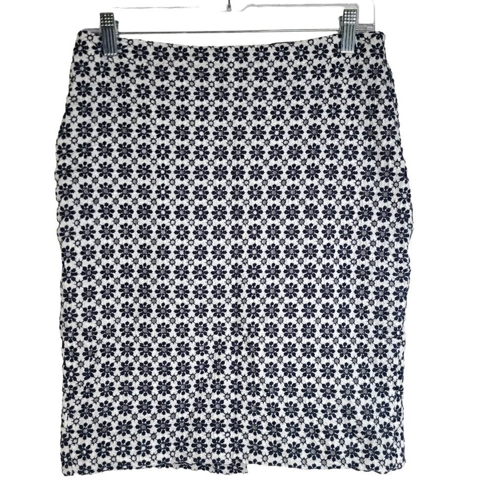 Ann Taylor Navy Floral White Blue Eyelet Lace Pencil Skirt